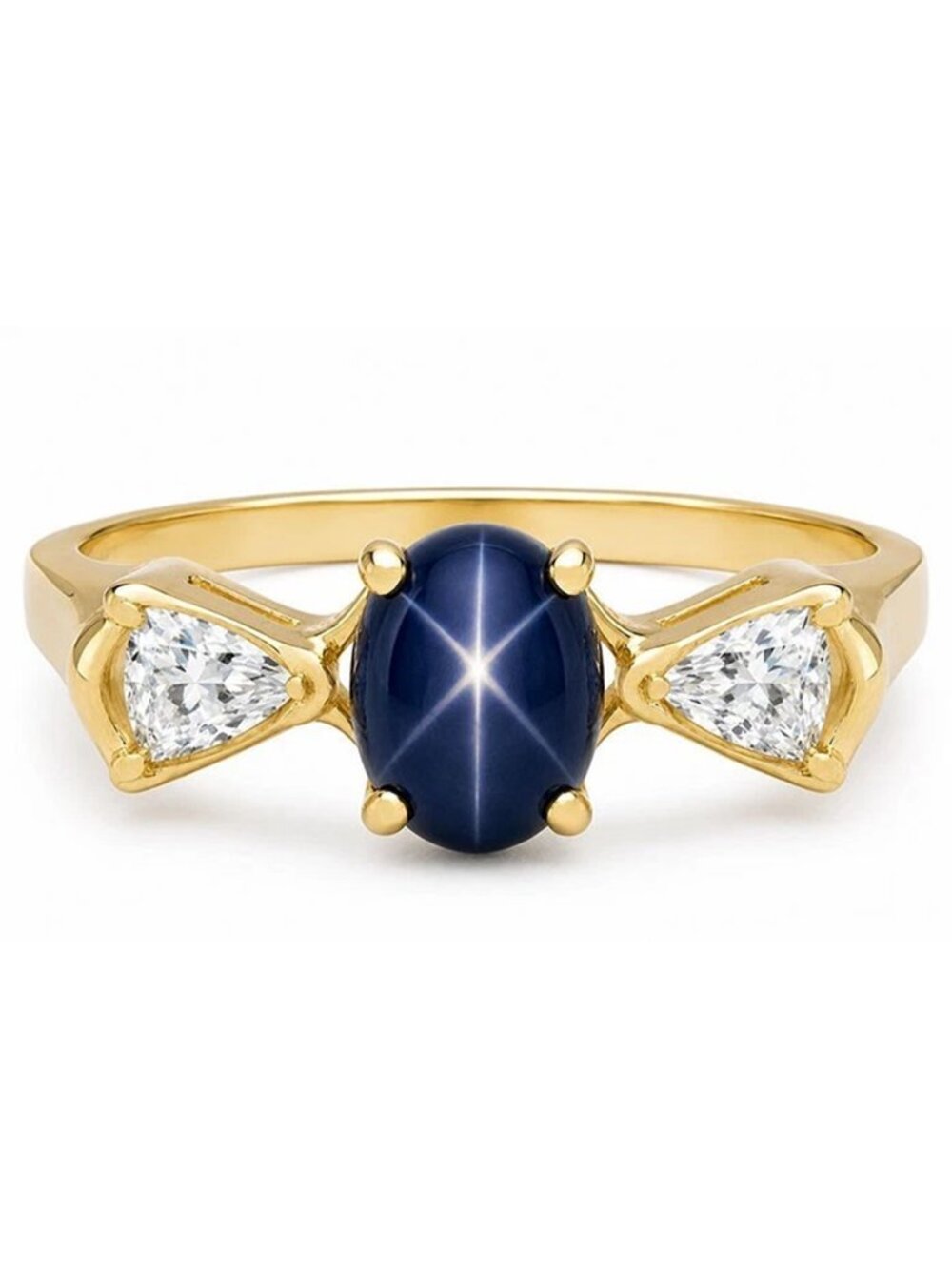 Genuine 1.90 Cts Star Sapphire & White Sapphire Ring 10k Gold